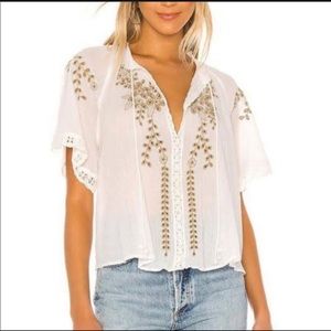 Free People Blouse Dahlia White Boho Embroidered